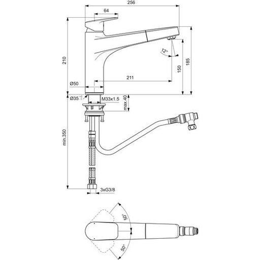 Ideal Standard - Küchenarmatur CERAPLAN m.h.Auslauf ND Ausld.210mm 1-Funktions-Handbrause Chrom