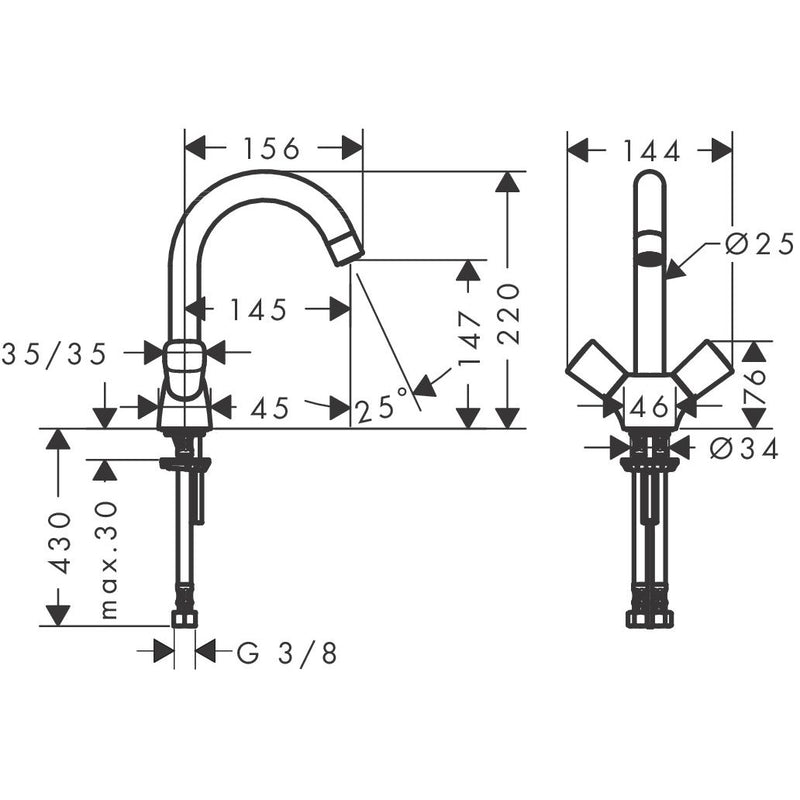 Hansgrohe - Zweigriff Waschtischarmatur LOGIS chrom ohne Ablaufgarnitur 71221