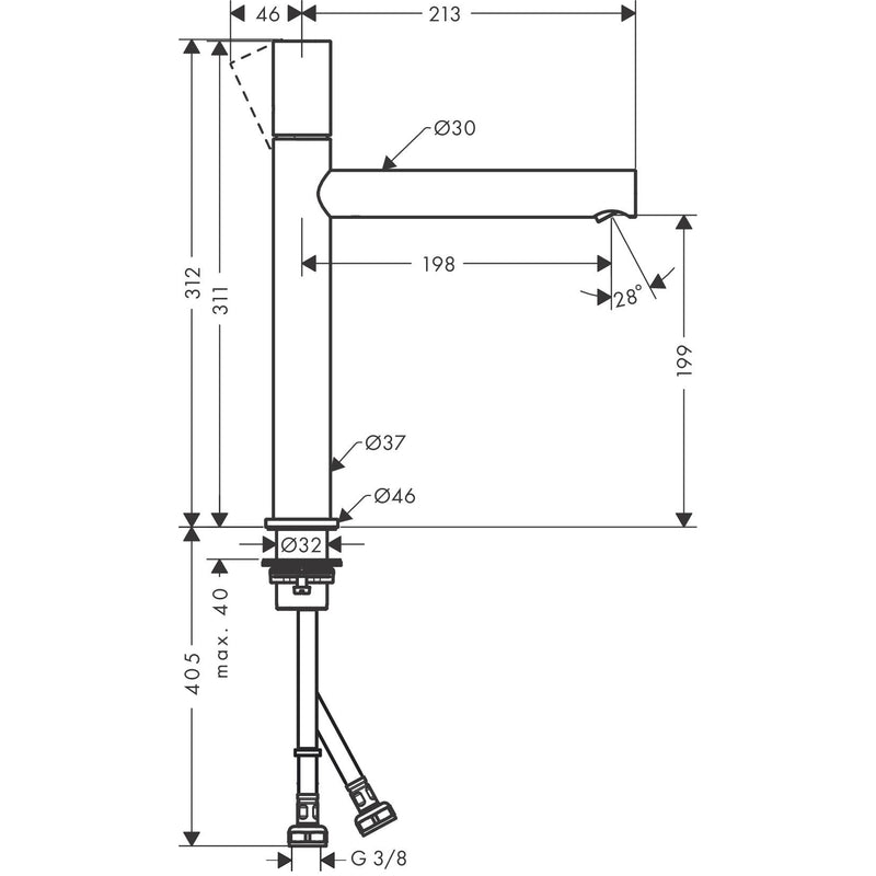 Hansgrohe - Waschtischmischer 200 AXOR Uno Zerogriff ohne Ablaufgarnitur BN