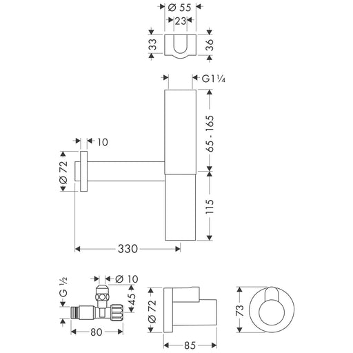 Hansgrohe - Design Siphon Set Flowstar AXOR chrom mit zwei Eckventilen und Schubern
