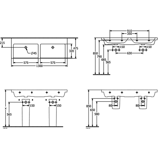 VILLEROY & BOCH - SchrankDWT Subway 3.0 1300x470mm re-eckig o. ÜL. Weiß Alpin cplus
