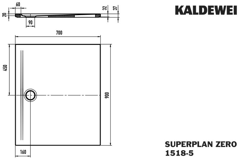 Franz Kaldewei - DW SUPERPLAN ZERO Mod.1518-5, 700 x 900, alpinweiß, Wannenträger extraflach