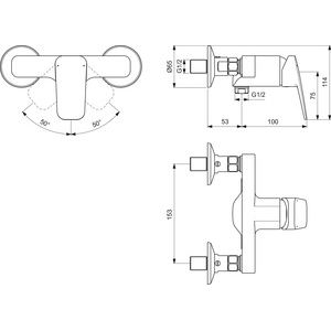 Ideal Standard - Brausearmatur AP CERAPLAN Schweizer Ausf. 185,5x153x114mm Chrom