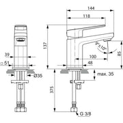 Ideal Standard - Waschtischarmatur TONIC II, 5 l/min., Piccolo, o.Ablgarn., Ausld. 100mm, Chrom