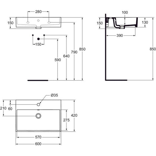 Ideal Standard - Waschtisch STRADA, 1 Hl., m.Ül., 600x420x145mm, Weiß