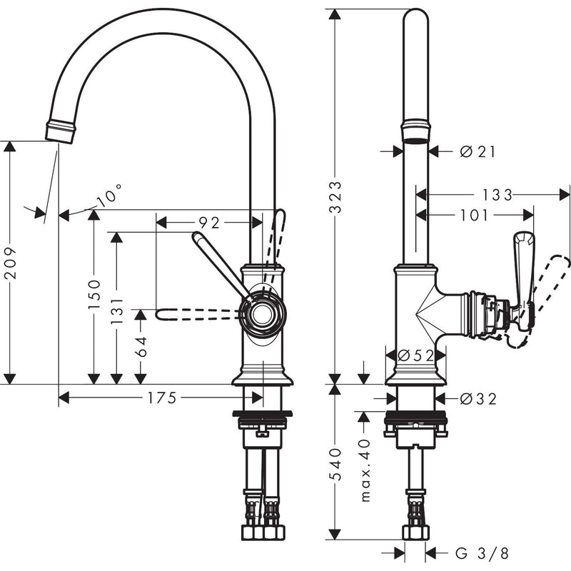 Hansgrohe - Waschtischmischer 210 AXOR Montreux ohne Ablaufgarnitur chrom