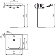 Ideal Standard - Waschtisch CONNECT FREEDOM,1Hl.,m.Ül. ,unterfahrbar, 600x555x165mm,Weiß mit IP