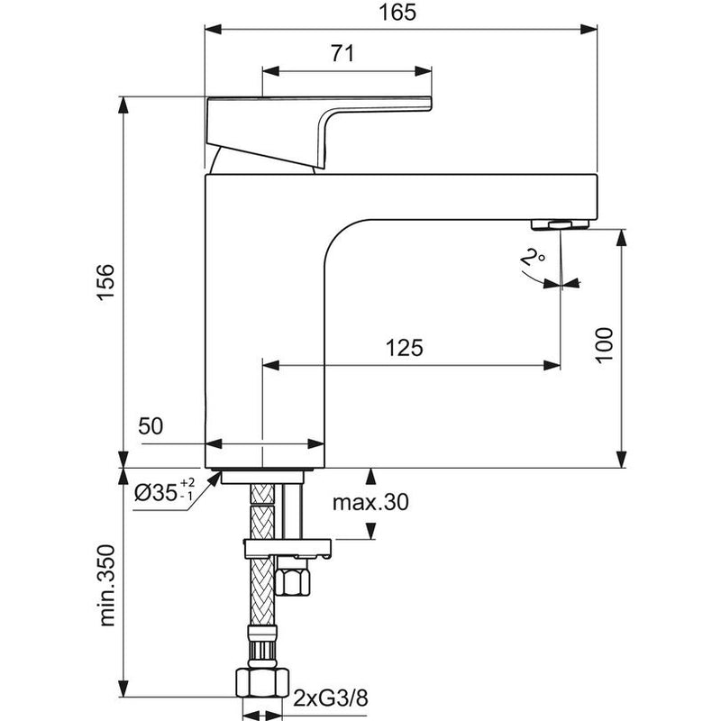 Ideal Standard - Waschtischarmatur EDGE, 5 l/min., o.Ablgarn., Ausld. 125mm, Chrom