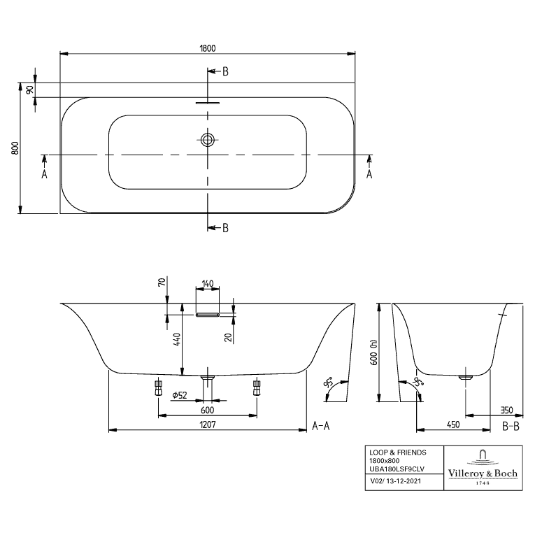 VILLEROY & BOCH - Vorwand-BW Loop&Friends 180LSFLA1 Vorwand-BW li Ausf. m Sys AC TP1 weAlpin