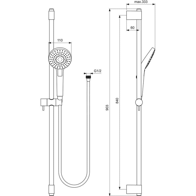 Ideal Standard - Brausekombi. IDEALRAIN EVO, 900mm, 3-Funktionshandbrause d:110mm, Chrom