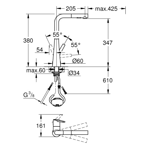 Grohe - EH-Spültischbatterie ZEDRA 32553 L-Auslauf azb. Spülbrause supersteel
