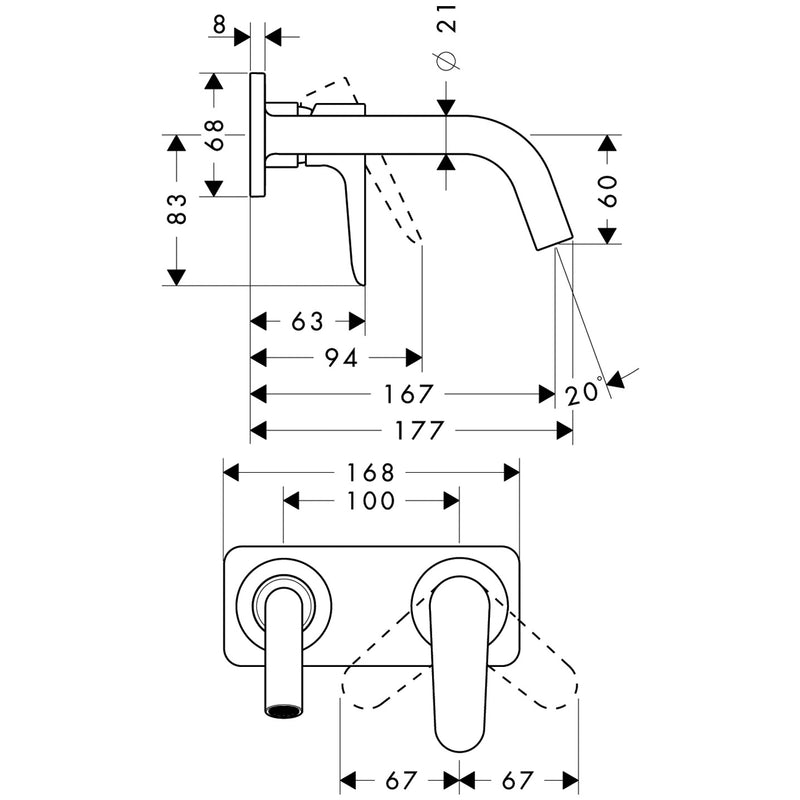 Hansgrohe - Waschtisch EHM UP AXOR CITTERIO M 34112 chrom Fertigset kurzer Auslauf