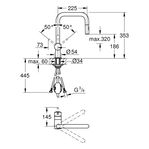 Grohe - EH-Spültischbatterie MINTA 32322 U-Auslauf Spülbrause hard graphite geb