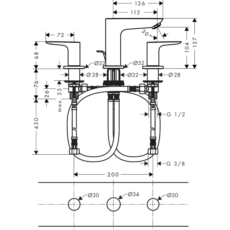 Hansgrohe - 3-Loch Waschtischarmatur TALIS E BBR