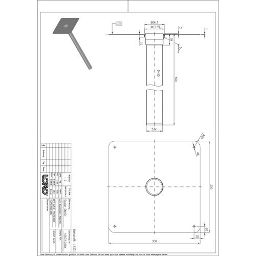 Lorowerk - Speier mit Klebeflansch zum bauseitigem Abkanten 800mm DN50