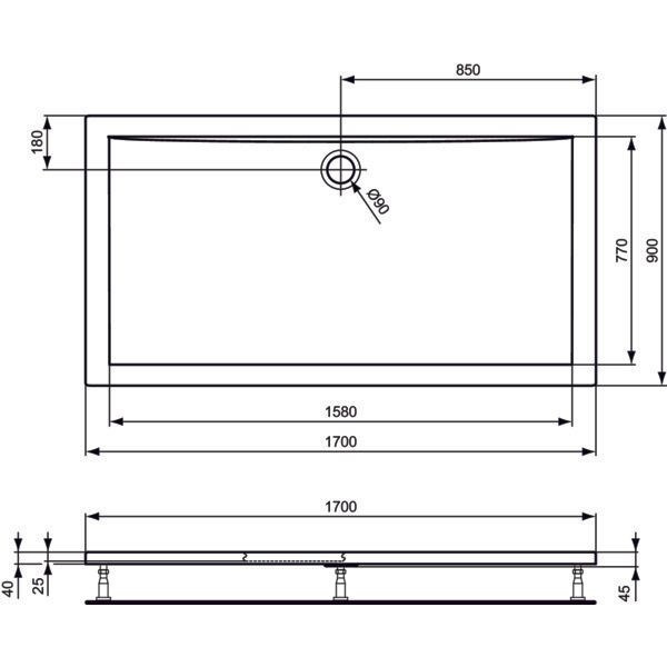 Ideal Standard - Rechteck-Brausewanne ULTRA FLAT, 1700x900x47mm, Weiß
