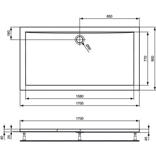 Ideal Standard - Rechteck-Brausewanne ULTRA FLAT, 1700x900x47mm, Weiß