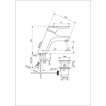 Ideal Standard - Waschtischarmatur CERAMIX, m.Ablgarn., Ausld.137mm, Chrom