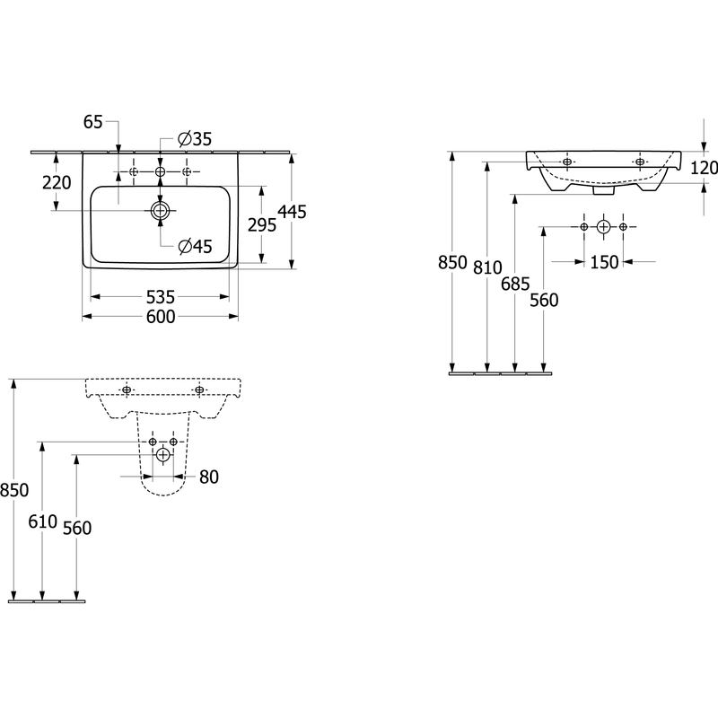 VILLEROY & BOCH - WT Architectura 600x445mm re-eckig 1HL. m. ÜL. Weiß Alpin AntiBac cplus