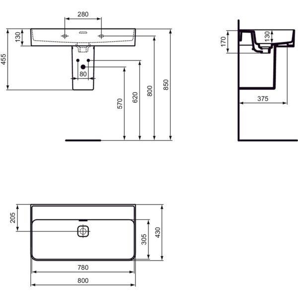 Ideal Standard - Waschtisch STRADA II, o. Hl., m.Ül., 800x430x170mm, Weiß