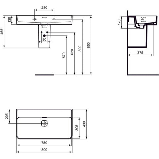 Ideal Standard - Waschtisch STRADA II, o. Hl., m.Ül., 800x430x170mm, Weiß
