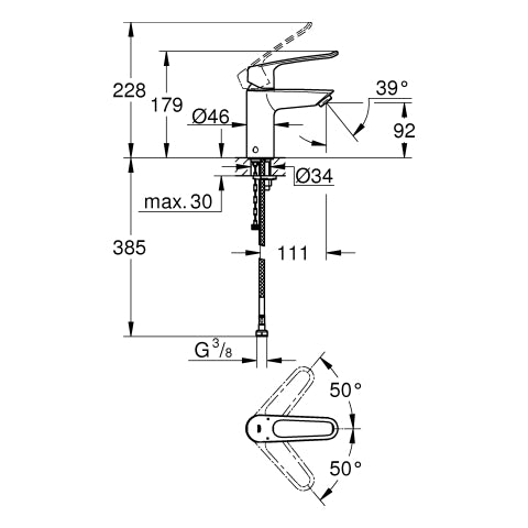 Grohe - EH-WT-Batterie EUROSMART 23986_3 S-Size Verbrühschutz offener Hebel chrom
