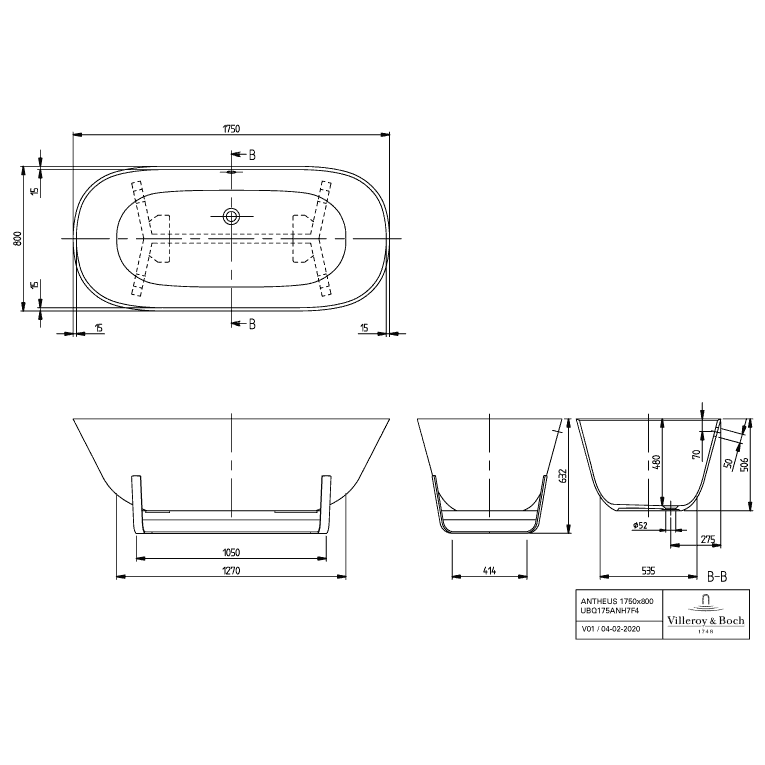VILLEROY & BOCH - Badewanne ANTHEUS freistehend, Colour on Demand 1750x800mm weiß alpin