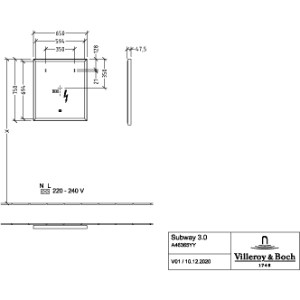 VILLEROY & BOCH - Spiegel Subway 3.0 650x750x47,5mm mit Beleuchtung White Matt