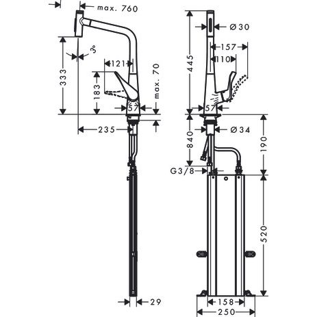 Hansgrohe - Spültischmischer 320 METRIS Select M71 Ausziehbrause 2jet sBox chrom
