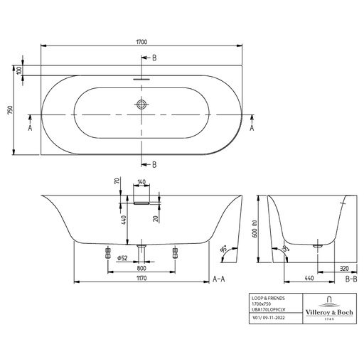 VILLEROY & BOCH - Vorwand-BW Loop&Friends 170LOFLA1 Vorwand-BW li Ausf. m Sys AC TP1 weAlpin