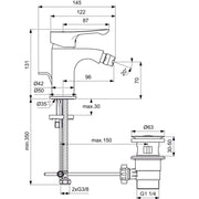 Ideal Standard - Bidetarmatur ALPHA, m.Ablgarn., Ausladung 96mm, Chrom