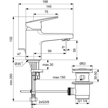 Ideal Standard - Waschtischarmatur CERAPLAN H60 m.Ablaufgarn. Ausld.99mm Idealfix Chrom
