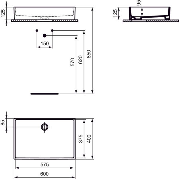 Ideal Standard - Aufsatzwaschtisch EXTRA, o.Hl., o.Ül., 600x400x125mm, Weiß