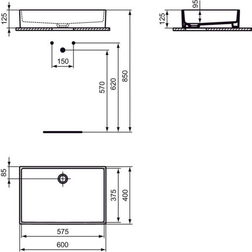 Ideal Standard - Aufsatzwaschtisch EXTRA, o.Hl., o.Ül., 600x400x125mm, Weiß