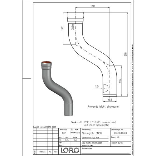 Lorowerk - Etagenbogen 00390. DN 50 Sprung 130mm