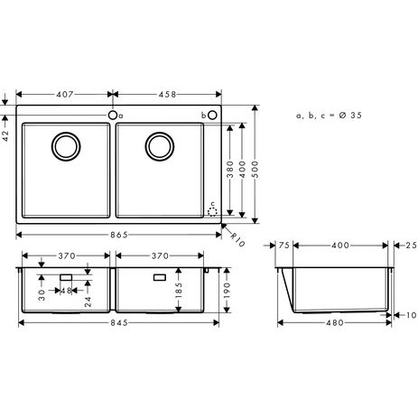 Hansgrohe - Einbauspüle 370x370 S712-F765
