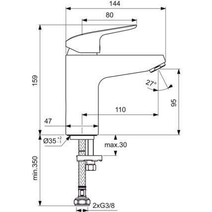 Ideal Standard - Waschtischarmatur CERAFLEX, 5 l/min., o.Ablgarn., Ausld.110mm, Chrom