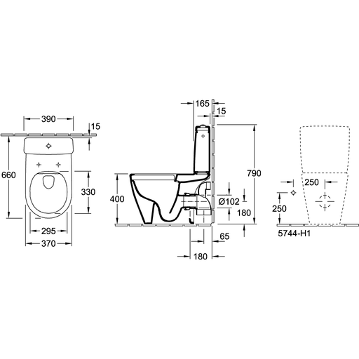 VILLEROY & BOCH - TSWCKomb spülrandlos AVENTO 5644 370x 640mm DirectFlush bodenst Weiß Alpin C