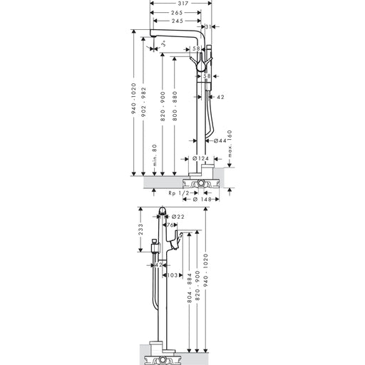 Hansgrohe - Wannenmischer Talis S Fertigset bodenstehend,chrom