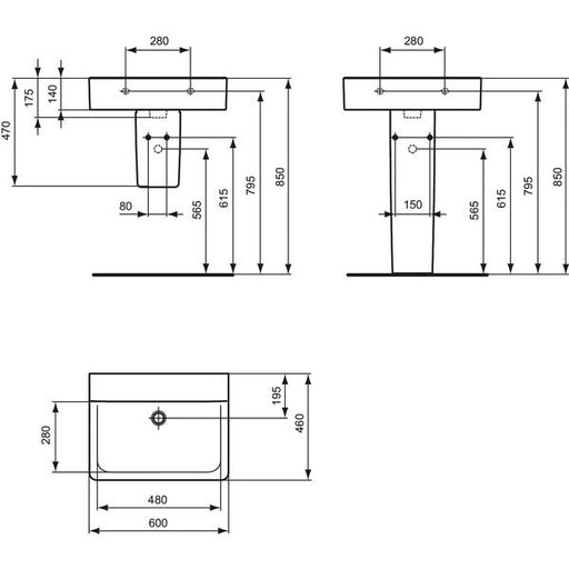 Ideal Standard - Waschtisch CONNECT 600x460mm E8102 o.HL o.ÜL. weiß