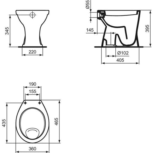 Ideal Standard - Standflachspül-WC EUROVIT, Abgang innen senkrecht, 360x465x395mm, Weiß
