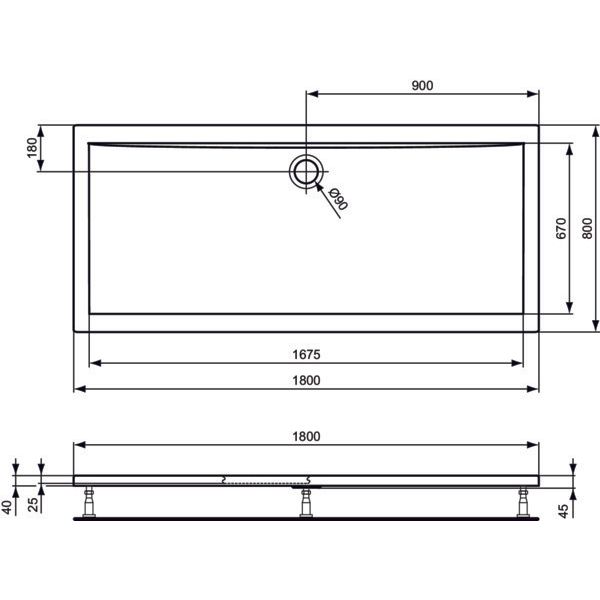 Ideal Standard - Rechteck-Brausewanne ULTRA FLAT, 1800x800x47mm, Weiß