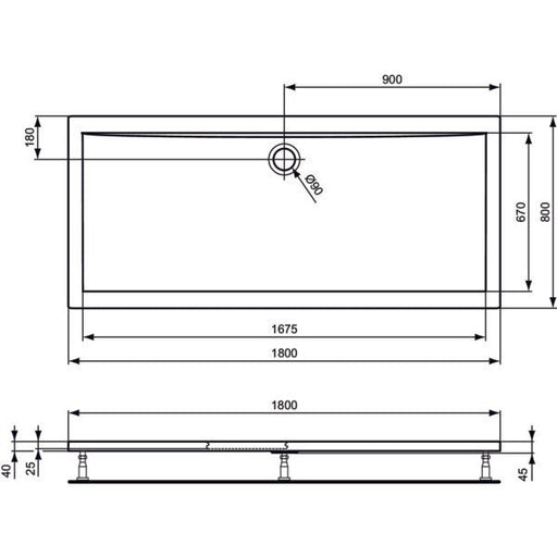 Ideal Standard - Rechteck-Brausewanne ULTRA FLAT, 1800x800x47mm, Weiß