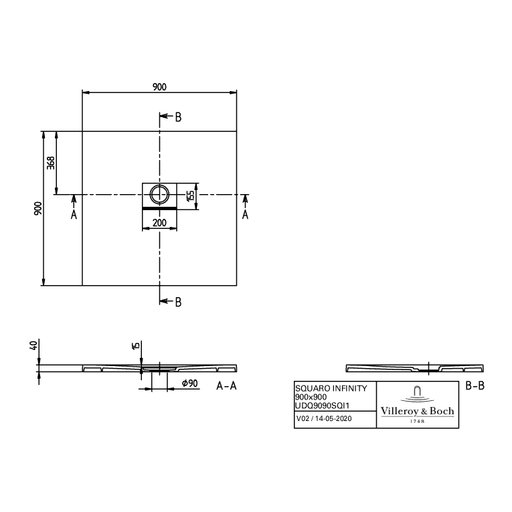 VILLEROY & BOCH - Duschwanne Squaro Infinity 900x900x40mm quadr. Anthracite