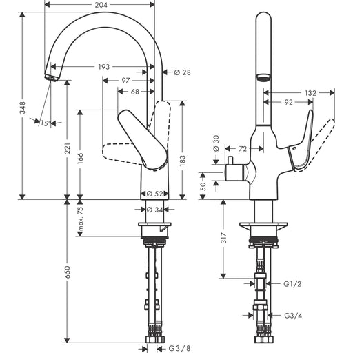 Hansgrohe - Spültischmischer 220 FOCUS M42 Geräteabsperrventil 1jet chrom