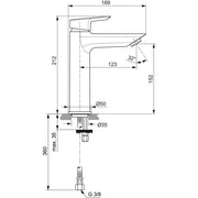 Ideal Standard - WT-Armatur TESI, Grande, BlueStart, 5 l/min., o.Ablgarn., Ausld.123mm, Chrom