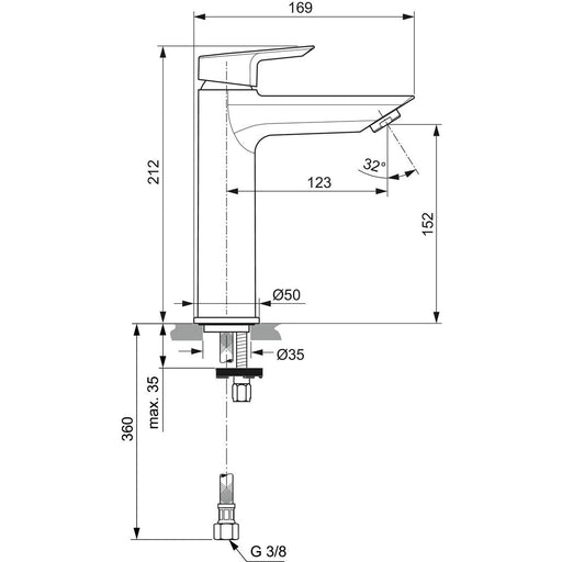 Ideal Standard - WT-Armatur TESI, Grande, BlueStart, 5 l/min., o.Ablgarn., Ausld.123mm, Chrom