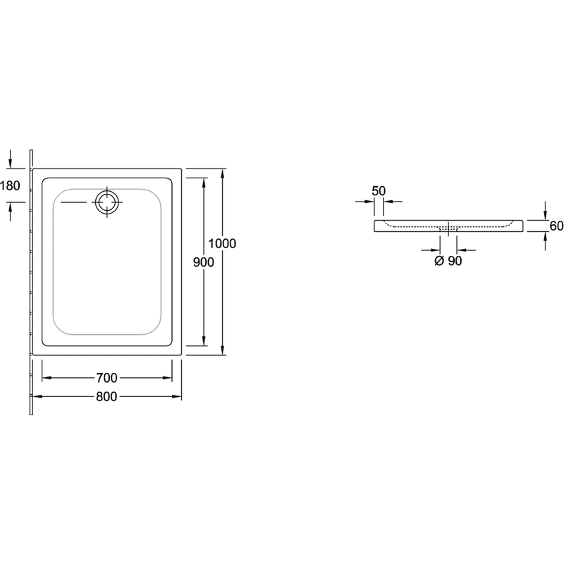 VILLEROY & BOCH - Duschwanne O.novo Plus 6210 1000x800x60mm Weiß Alpin