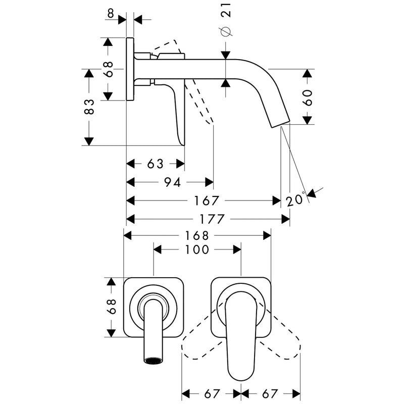 Hansgrohe - Waschtisch EHM UP AXOR CITTERIO M 34113 chrom Fertigset kurzer Auslauf