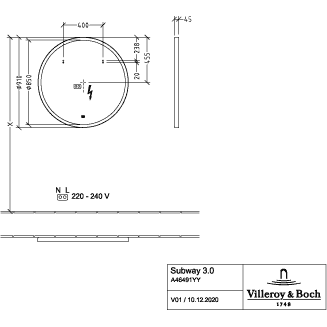 VILLEROY & BOCH - Spiegel Subway 3.0 712x712x45mm mit Beleuchtung White Matt